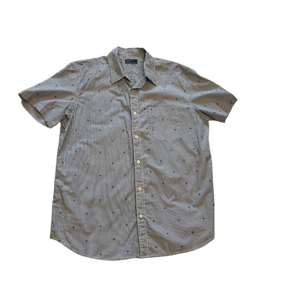 GAP Men's Short Sleeved Button Down Shirt Size XL Blue White Stripes Palm Trees - Picture 4 of 9